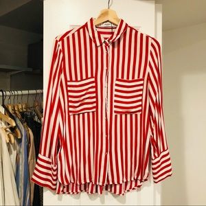 Striped double breasted pocket shirt